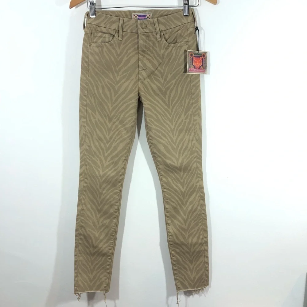 Mother Brown Tan Zebra Stripes Looker Ankle Jeans 25